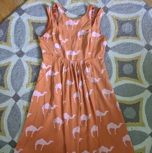 Orange and pink fit and flare camel print dress